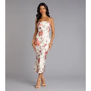 Garden Stroll Floral Lace-Up Midi Dress