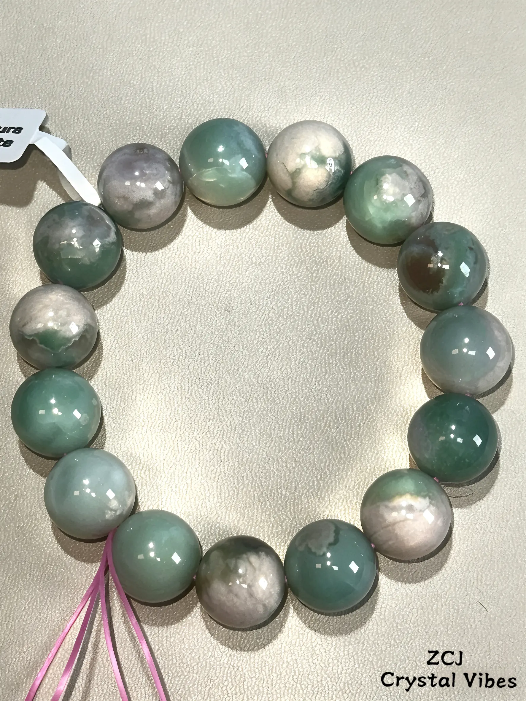 ZCJ Crstal Green Sakura Agate Bracelet