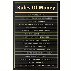 1 Piece Money Rules Motivational Canvas Print - 30.48x 45.72cm Frameless Financial Quotes Wall Art, Suitable for Entrepreneurs, Wealth Theme Office and Home Decoration, Home decor accessory - Canvas Material, Bold Text Work