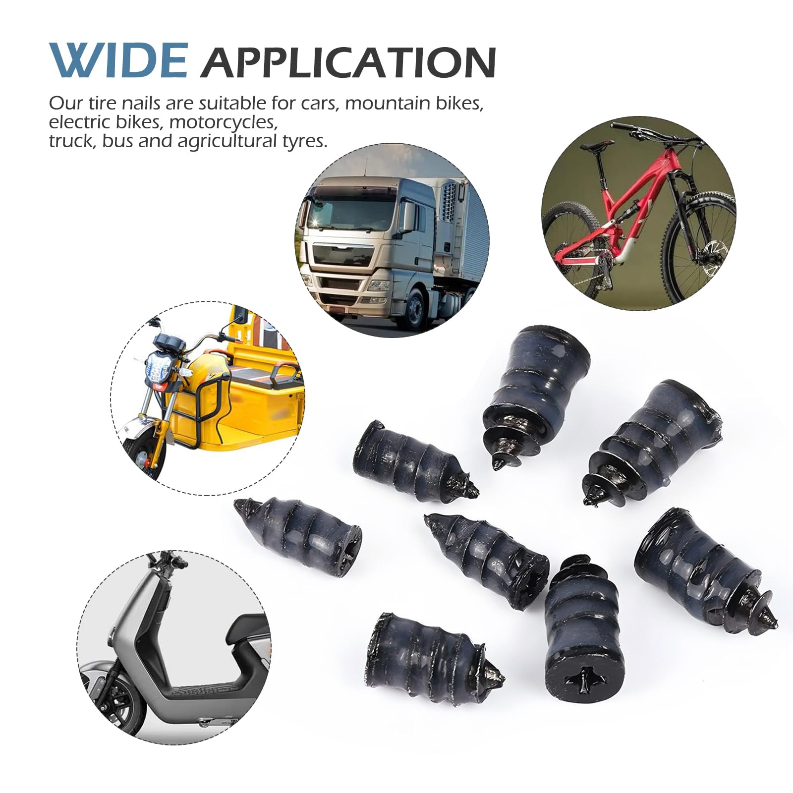 60PCS Tire Repair Rubber Nail Kit, Vacuum Screw In Tire Plugs, Fast Self-Service Wheel Nail Plug Repair Kits, Suitable for Car, Motorcycle, Truck, Tractor Tire Puncture Repair