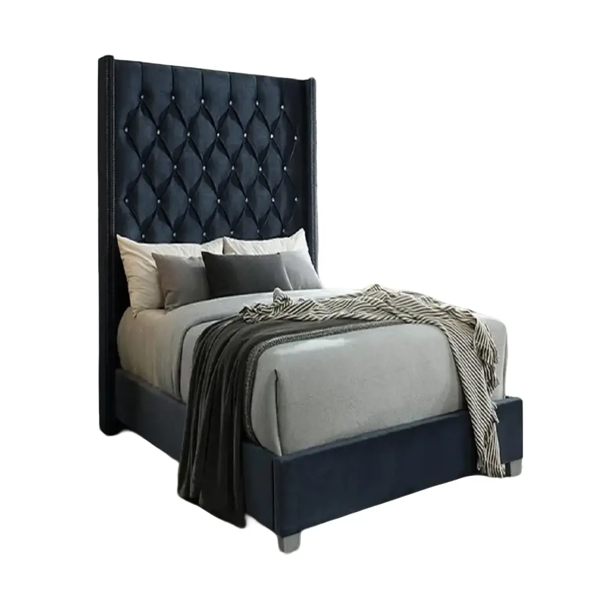 Denice Velvet Queen Bed with Diamond-Embellished Headboard