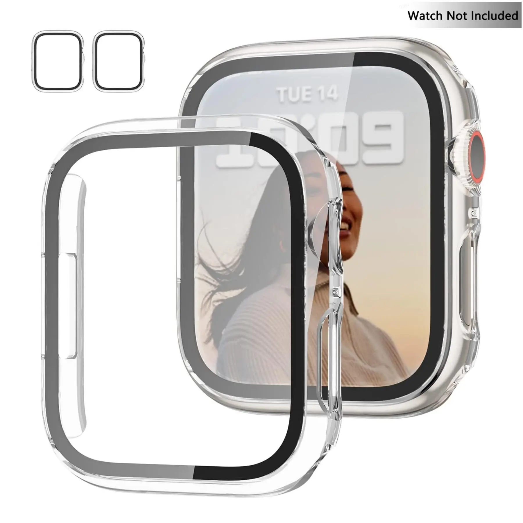 Hard PC Protective Case with Tempered Glass Screen Protector Set, 2 Counts Ultra-thin Durable Scratch Resistant Clear Cover for iWatch Series 49mm 45mm 44mm 42mm 41mm 40mm 38mm Wearable Tech Accessories