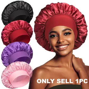 New Women's Satin Solid Wide-brimmed Sleeping Hat Unisex Head Wrap Elastic Band Cap Hair Care Bonnet Night Hat bonnet de nuit Shower Cap