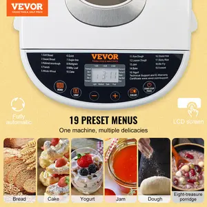 VEVOR Bread Maker, 19-in-1 2-Pound Dough Maker, Non-Stick Ceramic Baking Pan Automatic Bread Maker, No Malt Setting, Whole Wheat Bread Making, Digital, Available, 3 Bread Sizes, 3 Dough Colors, White