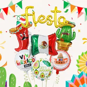 7pcs Mexican Carnival Balloon Set, Balloon Decorations Kit, Balloon Arch, Includes Pepper, Cactus, Fiesta Hat, Avocado Foil Balloons, Perfect for Party Decorations