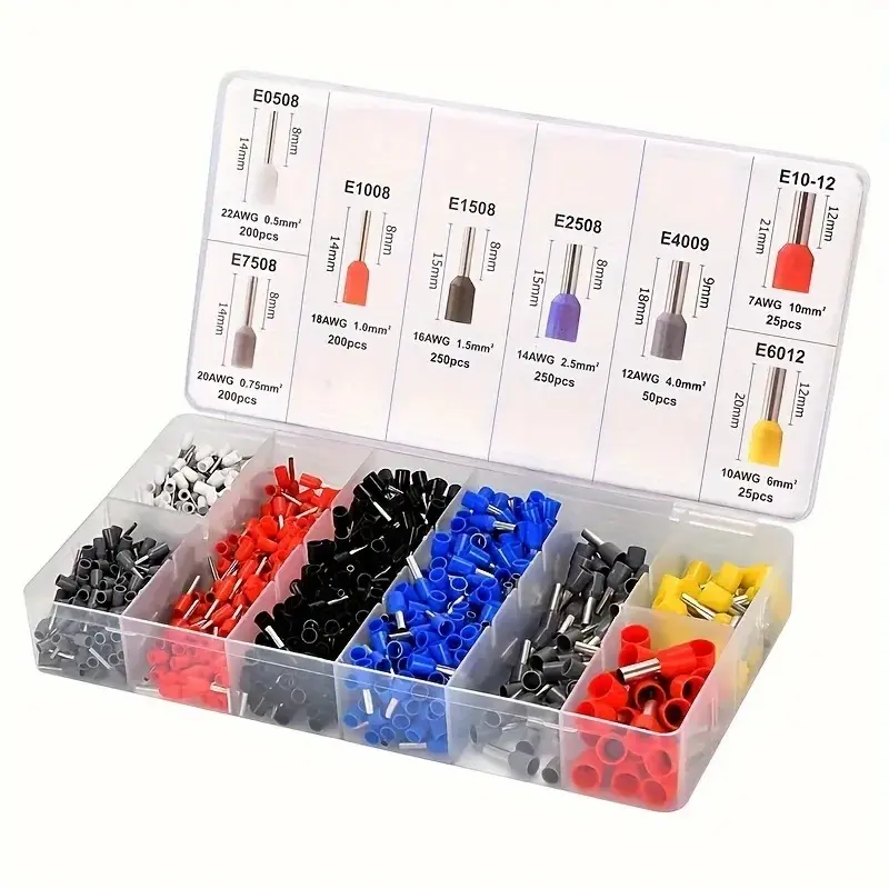 1200 Piece Box Tube Type Crimp Terminal Ve European Cold Press Terminals Electrical Insulation Kit Terminal Plug Kit for Electricians Durable Reliable Connectors Crimping Terminals