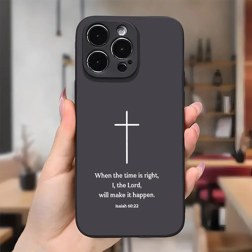Case for iPhone 17/16 Pro Max 15 Plus 14 13 12 11 Cross Bible Verse Quotes Aesthetic Pattern Shockproof Silicone TPU Back Protective Smartphone Cover 149
