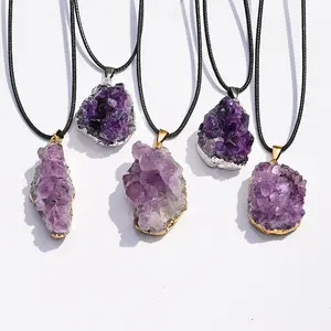 Amethyst Cluster Necklace Pendant Natural Healing Crystal Gorgeous Stone Gemstone Jewelry Energy Love Girlfriend Boyfriend Souvenir Valentine Father Mother Anniversary New Year Christmas Halloween Birthday Gift