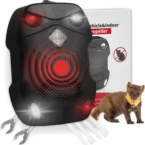 Ultrasonic Car Pest Repeller with LED Strobe Light & Alarm Sound, Intelligent On/Off for Vehicle Mouse Rodent Repellent