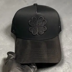 Hat Clover With Rhinestones Suede Visor SnapBack High Quality Fashionable Cap