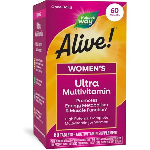 Nature's Way Alive! Ultra Women's Multivitamin Supplements, High-Potency Daily Tablets, Boosts Energy Metabolism & Muscle Function, Includes Vitamin A,C,D & Methylated B12, Gluten-Free, 60 Count