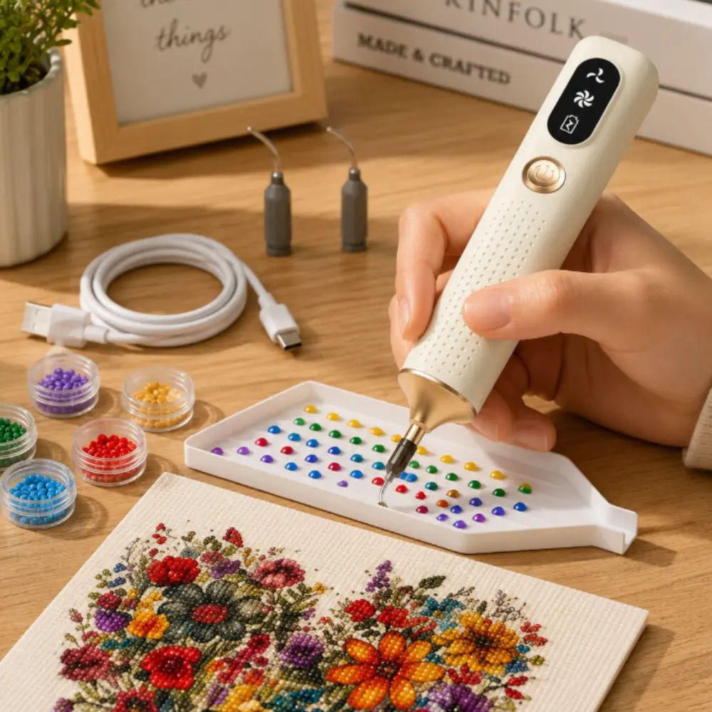 Electric Diamond Painting Pen Cordless Diamond Art Pen Rechargeable Diamond Painting Tool Vacuum Suction Diamond Picker 2 Speed Adjustable Diamond Art Accessories DIY Craft Tool for Adults Kids Beginners teenage gifts boy
