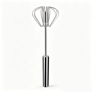 Food Grade Stainless Steel Semi-Automatic Hand Push Rotary Whisk, Rust Resistant Sturdy Riveted Egg Beater, Multi Purpose for Whisking Beating Blending Stirring, Easy to Clean, gift, party