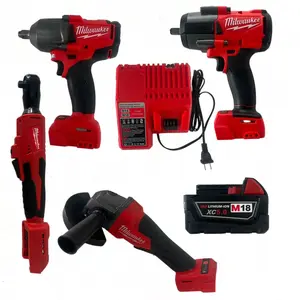 Milwaukee M18 Cordless Tool Combo Kit Consists Of 1000/900N.M Impact Wrench, Ratchet Wrench, Angle Grinder, High-Capacity Battery, Suited For Industrial Operations, Automotive Repair,  Construction Projects , All-Day Compatibility For Skilled Workers