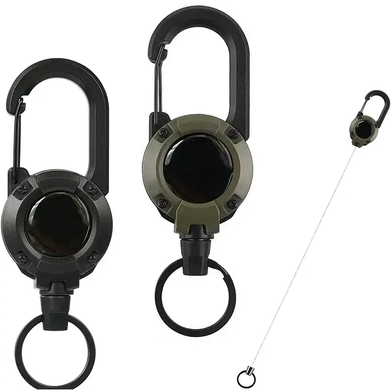 2pcs Heavy Duty Carabiner Keychain,Retractable Heavy Duty Badge Reels Set,Multitool Carabiner Badge Holder,Tactical ID Badge Reel with 23.6” Steel Retractable Cord for Men and Women Metal
