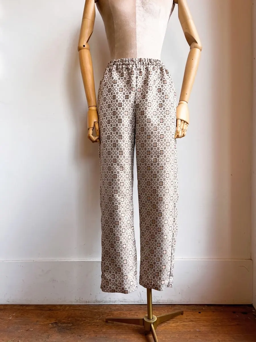 Taupe and Bronze Tile Jacquard Long Joggers