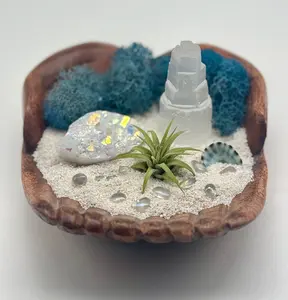 Hand Carved Wood Hands Bowl DIY Air Plant Kit | Crystal Terrarium Gift | Beach Decor | Angel Aura Crystal | Nature Inspired Gift