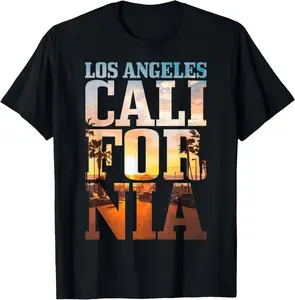 Men's Knit Cotton Short-Sleeve T-Shirt - Stylish Casual Los Angeles Retro LA Vintage Graphic Sports & Outdoor Top, Soft Classic Garment