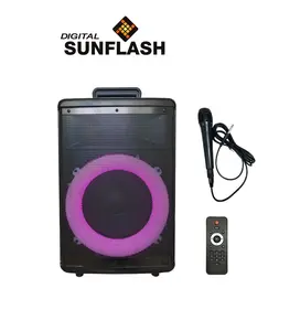 DIGITAL SUNFLASH SF-8001 Wireless Rechargeable Audio Streaming Karaoke Devices Portable 8-Inch Speaker System Rich Dynamic Loud Bass Subwoofer with Built-in Bluetooth, FM Radio, USB, Auxiliary Input, MicroSD, Wired Microphone Included