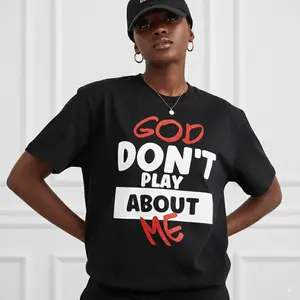 Plus Size Trendy Casual T-Shirt with Inspirational God Don't Play About Me Quote Print for American Women All Seasons Cotton Loose Top Unisex Garment