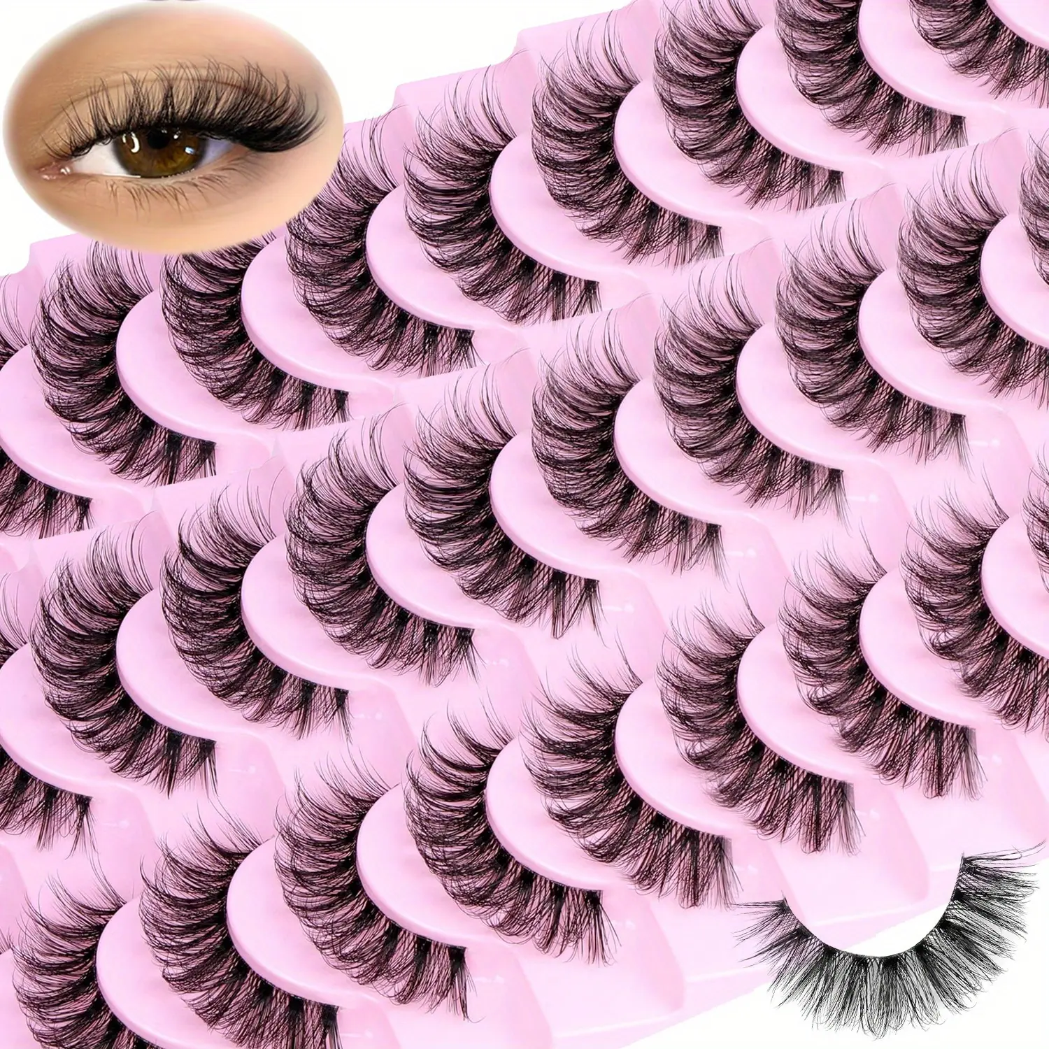 20Pairs/2Pack Natural Lashes Fluffy False Eyelashes Wispy Lashes 3D Volume Strip Lashes D Curl Fake Eyelashes Cosmetic False Lashes Makeup Crimps Curls Lashes Dramatic Volume Eyelash Volumized Fake Eyelashes