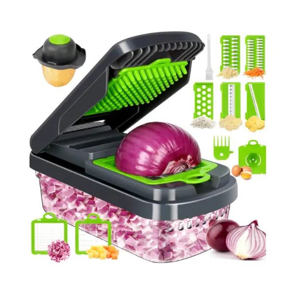 12-in-1 Vegetable Chopper with Container – Manual Food Cutter for Onion, Tomato, Potato & Salad Prep