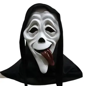 Halloween Christmas Horror Spooky Face Mask with Tongue, Mask Design, Natural Rubber Hooded Headpiece, Perfect for Party and Performance, Ages 14+