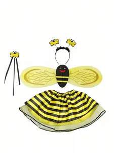 4 Piece Bee Costume Set for Parties, Halloween Costume, Includes Headband, Skirt, Wings, Perfect for Various Dress Up Accessories