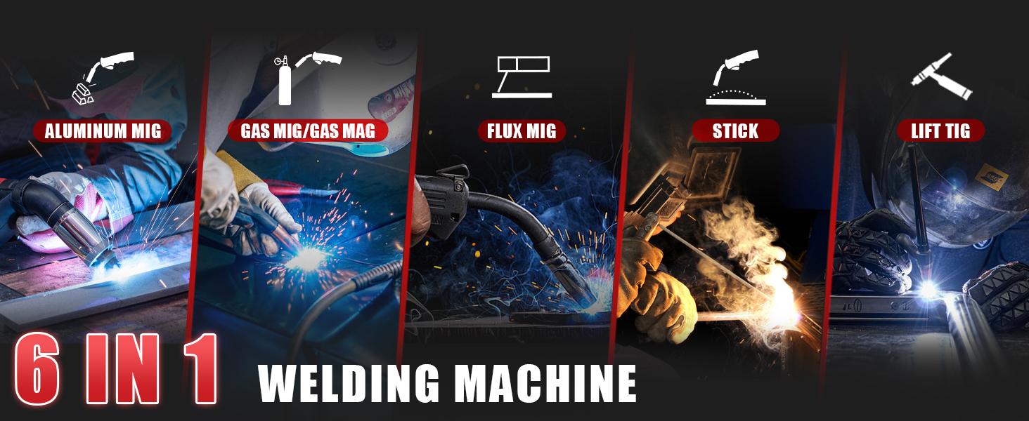 AWT MIG-160 6-in-1 Multi-Process Welder, 160A Dual Voltage 110V/220V Aluminum MIG Welder, Gas MIG, Flux MIG, Stick, Lift TIG, Digital Display Synergic Welding Machine for DIY & Metal Fabrication