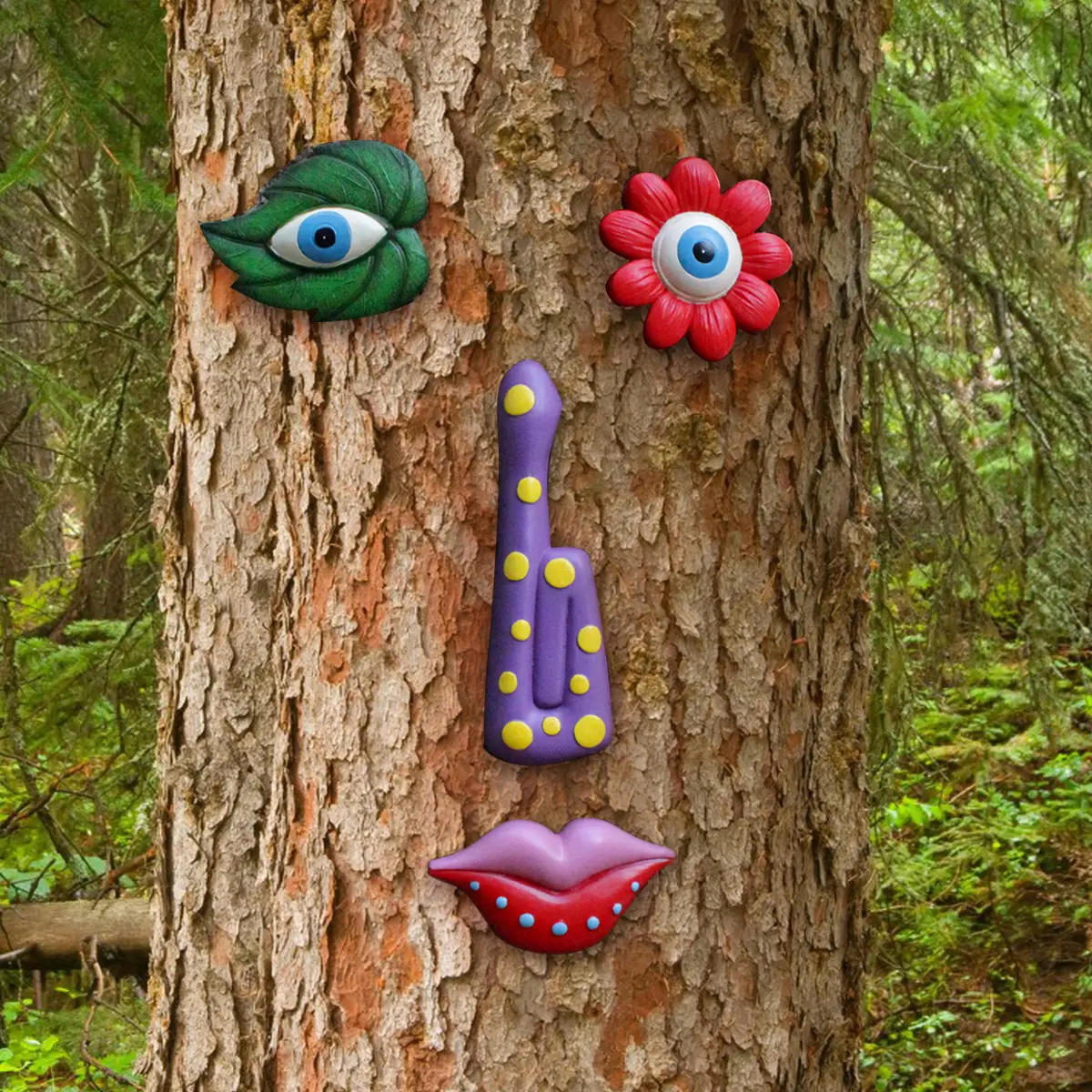 4pcs Colorful Leaf Tree Face Hanging Decorations, Unique Resin Ornament, Garden Accessories, Outdoor Garden Lawn Porch Yard Decoration
