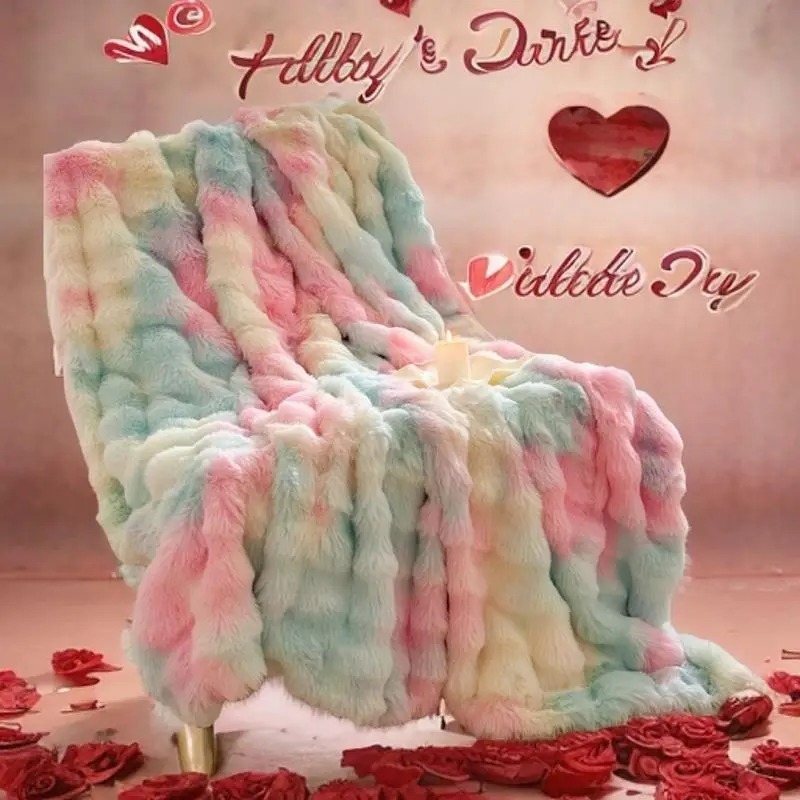 Solid Color Imitation Rabbit Fur Plush Blanket, 1 Count 800GSM Soft Comfortable Warm Bed Throw Blanket, Valentine's Day Skin-friendly Comfy Bedding fo