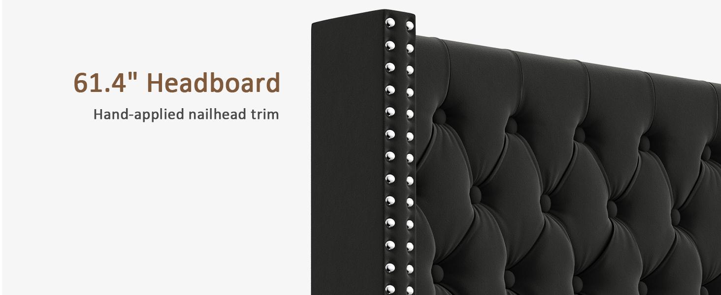 AMERLIFE 61.4" Tall Bed Frame, Modern Upholstered Bed, Wingback Headboard, Velvet Tufted Handcrafted Pleat Deep Button/Comfort Luxury Design/Interior Wood Slats/No Box Spring Needed, Queen/King Size/Best Gift Ideas/Christmas Gifts