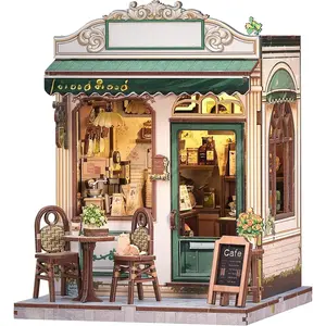 Book Nook Kit - DIY Miniature House Dollhouse Kit for Adult and Teens, Booknook Bookshelf Decor Alley Model Build with LED Light, Gifts for Family and Friends (Sunny Cafe)