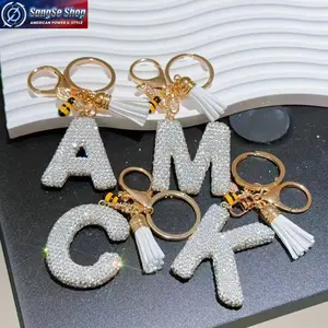 Women’s Rhinestone Initial Keychain (A-Z), 2026 Trend Cute Bee Charm Tassel Pendant, Fashion Letter Keyring Bag Accessory for Car Keys Backpack, Gift for Women Daily Use