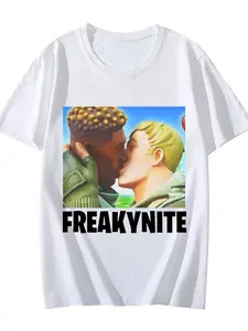 Freaknite parody printed T-shirt Fitted Fortress Night fan secondary creation, fun patterns, personality, funny style short sleeved shirt