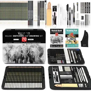 72-Pack Sketch Drawing Pencils Kit with Sketchbook and 3-color Drawing Paper,Tin Box,Include Graphite,Charcoal,Drawing Glove and Artists Tools,Pro Art Drawing Supplies for Adults Beginner
