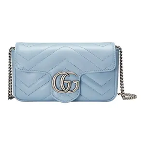 Gucci GG Marmont Leather Crossbody Bag with Silver Logo and Chain Strap in Blue, Candy, and Unicorn Colors for Women