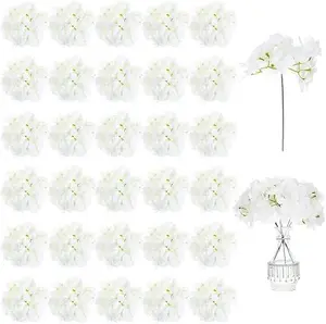 30 Pcs Faux Silk Hydrangea Flowers, Artificial Hydrangea Flower Heads with Stems, Realistic Fake Artificial Floral for Wedding Bouquet Table Centerpieces, Home Décor, Garden Party