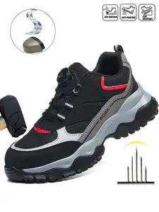 Steel Toe Shoes for Men Indestructible Work Sneakers Safety Shoes Lightweight Breathable Puncture Proof Anti-smash Rotary Buckle Shoes for Warehouse Industry Anti shock all-season outdoor New Fashion Indestructible Shoes
