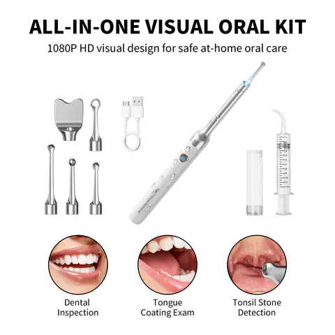 Tonsil Stone Remover Kit with Camera & Light - WiFi Connected for iOS/Android, 5 Attachments, Rechargeable (USB/Battery), Home Oral Care Tool summerwins,dorm essentials