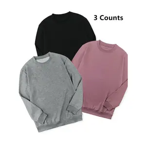 Women's Solid Color Round Neck Pullover, Casual Long Sleeve Crew Neck Sweatshirt for Fall & Winter, Women's Clothing for Daily WearHDUJ