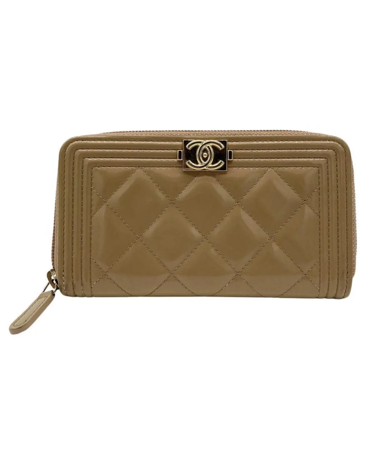 Pre-owned CHANEL Patent leather Small Leather Goods Rose Gold Le Boy Wallet
