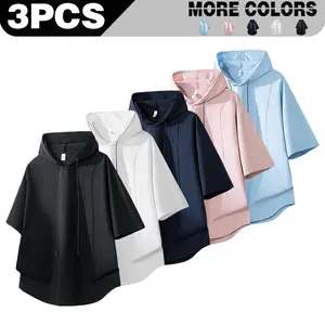 Summer atmosphere: Men's simple solid color hooded short sleeved T-shirt, summer high-end trendy brand loose casual skin friendly breathable fashionable versatile cool half sleeved top