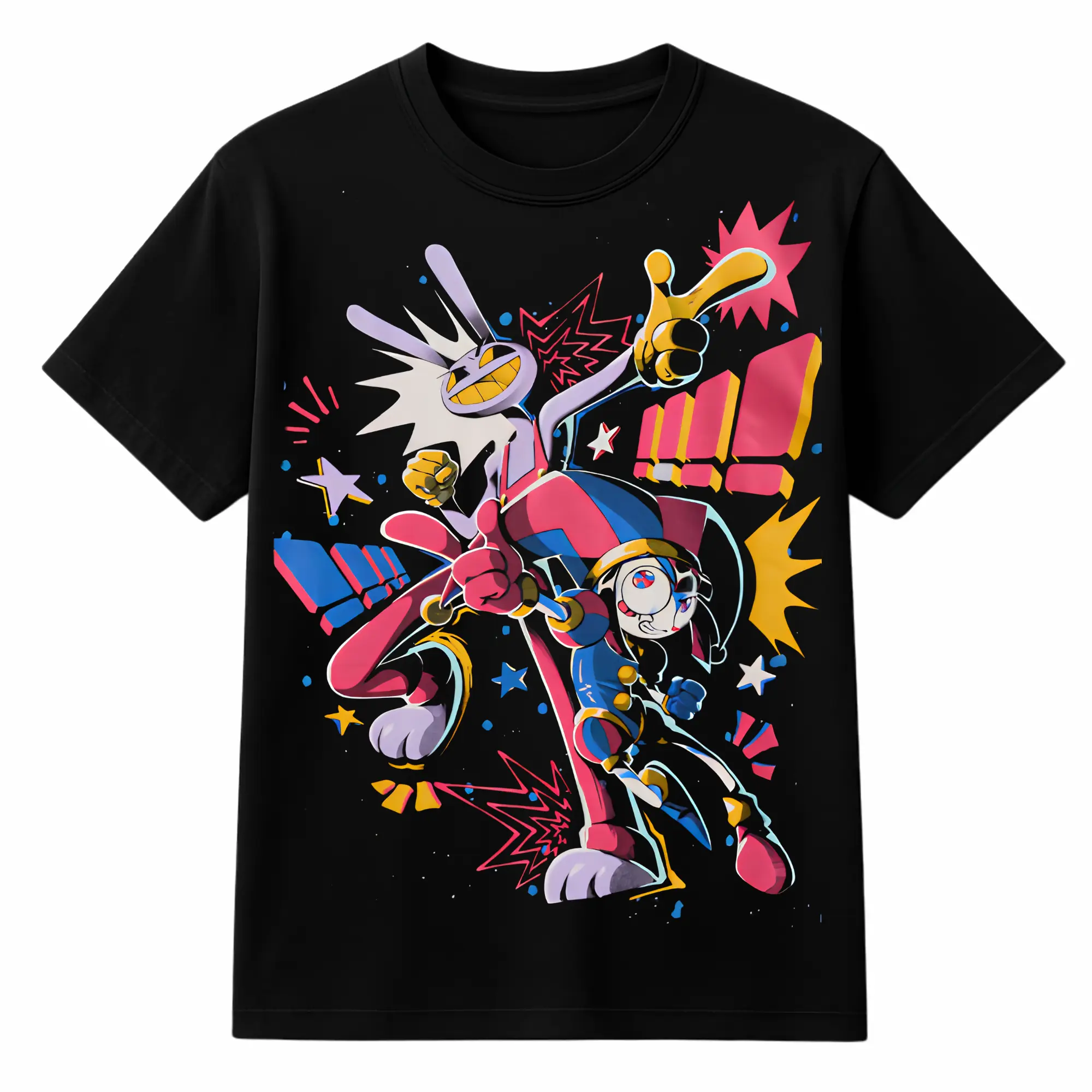 The Amazing Digital Circus Unisex T-Shirt | Pomni and Jax Graphic Tee, Y2K Indie Aesthetic Cartoon Shirt, Cute Anime Style Oversized Printed Black Top