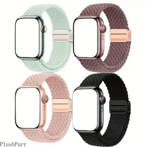 4-Pack Mixed Colors Magnetic Buckle Braided Nylon Watch Bands, Elastic Sport Loop Tech Accessories, 38-49mm Wearable for Series 1-10, SE, Ultra/Ultra 2 (Band Only, Sports & Outdoor Fan Shop Premier League Accessories), Mixed Colors 1 summerwins, No, 38/40