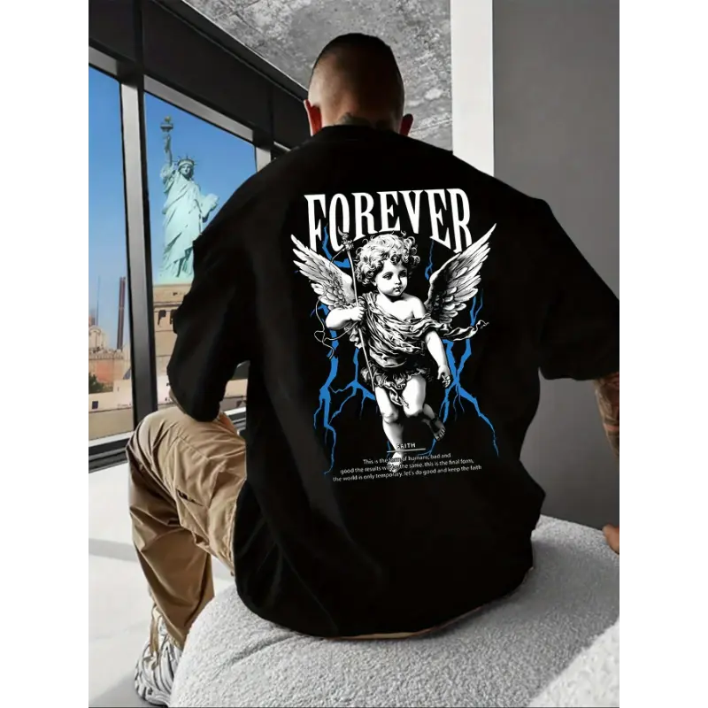 COD  sablon digital  kaossablon murah ruccas Boxy Cut T-Shirt Cotton OverallDecking Stamps Baju Kaos Skena Casual Stylish Pria dan Wanita Combed Lembut  sophistication ｌ t-shirt  kaos nyentil Men's Black Graphic Printed T-shirt - Cupid And