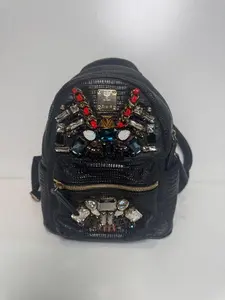 Pre-owned MCM leather Mini Backpacks Crown Jewel Bebe Boo Backpack Black & Swarovski Crystals MCJX5