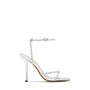 Luxury Rhinestone Strappy Stiletto Heels - Silver