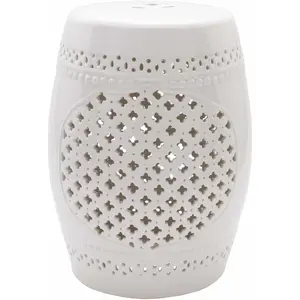Merida White Patterned Ceramic Stool