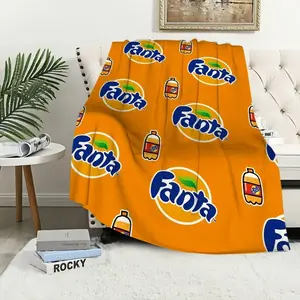Funny Fanta Logo Flannel Blanket Orange Soda Aesthetic Soft Warm Throw For Gamer Room Decor Dorm Essential Bed Sofa Office Home Travel Kid Gift